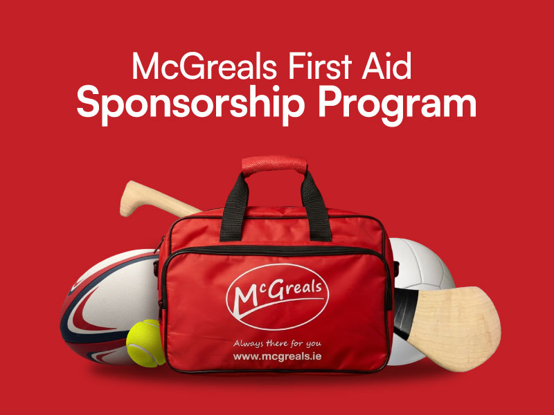 McGreals First Aid Sponsorship Programme — branded first-aid kit bag with sports equipment