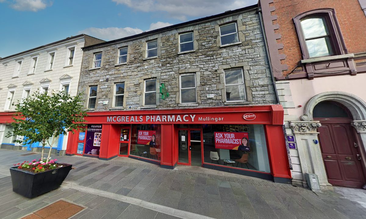 The McGreals Pharmacy sign above the door of the Mullingar branch